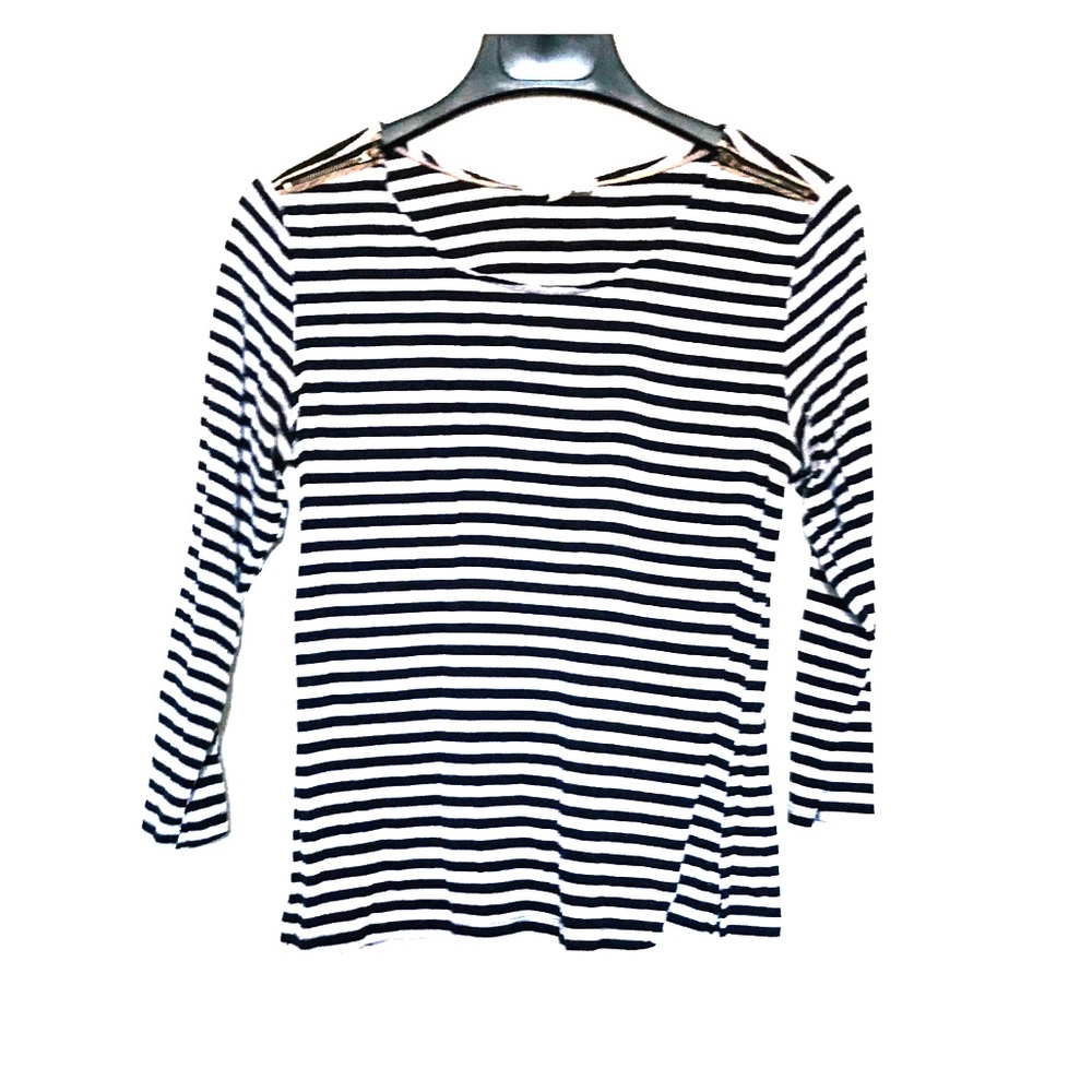 Striped Black and White Midi Sleeve Top